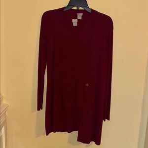 Chico's Deep Red Knit Tank + Cardigan
